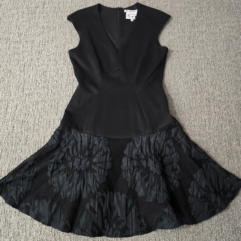 Anthropologie Yoana Baraschi Blue Dress 6 Black Floral Burnout Fit Flare Party